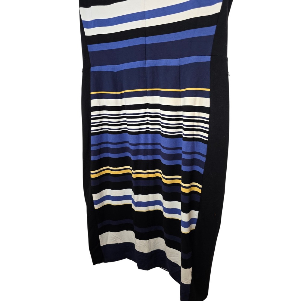 WHBM Striped Sheath Dress Blue Black White Yellow Sleeveless Petite 12P - Picture 12 of 13